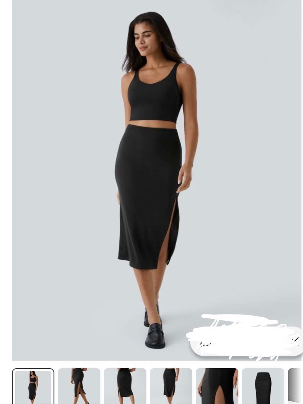 Halara Ribbed High Waisted Bodycon Midi Casual Skirt - Black